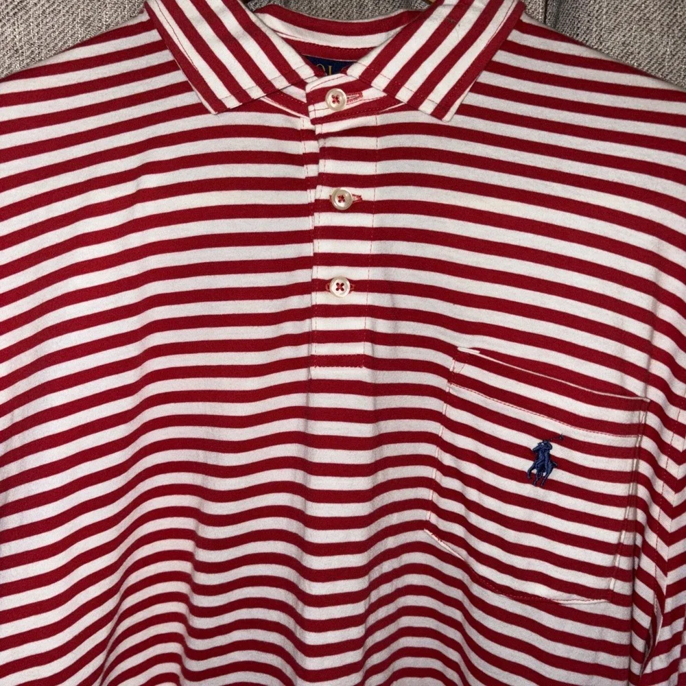 Polo Ralph‎ Lauren Short Sleeve Classic Fit XL Red & White Stripes Pony